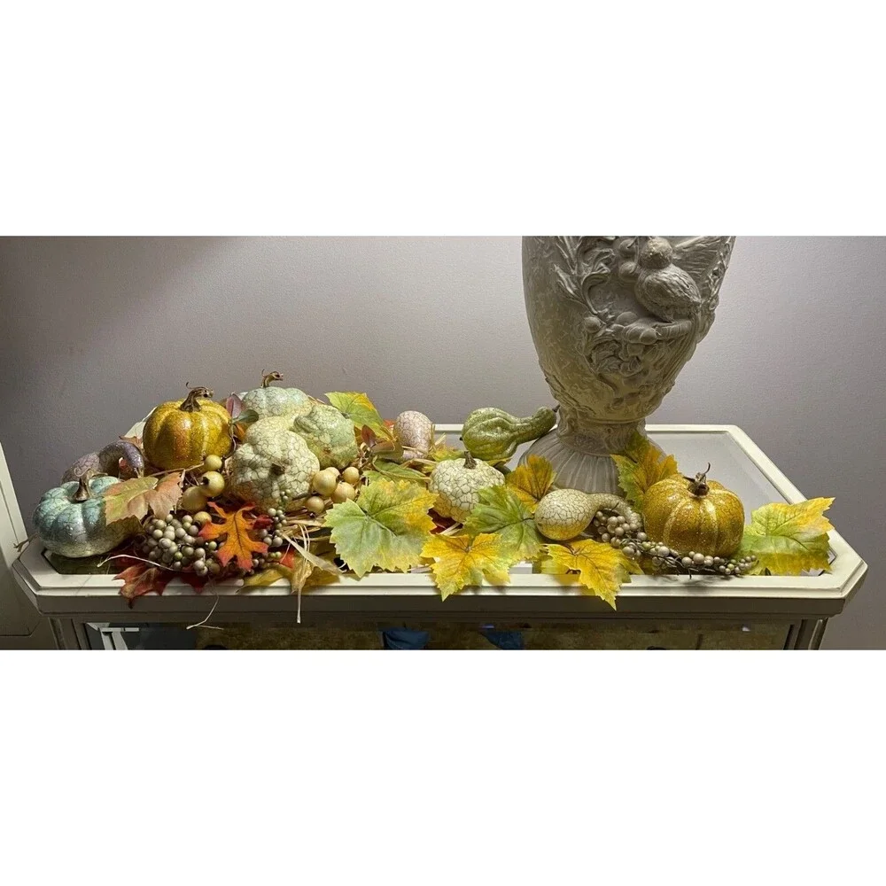 Pier 1 Autumn Harvest Crackle Pumpkin & Gourd Centerpiece With Leaves & Berries